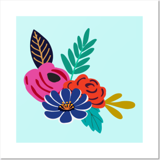 Bright boho hand drawn flowers Posters and Art